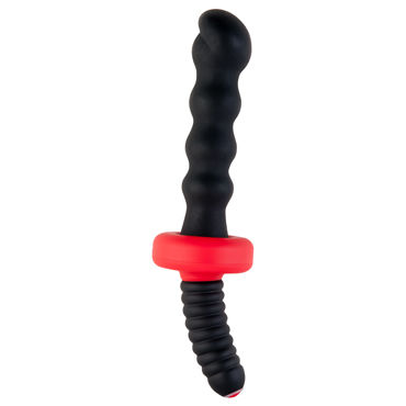 ToyFa Black&Red Рельефный анальный вибратор 18 см, черный, С удобной рукояткой ToyFa Black&Red Рельефный анальный вибратор 18 см, черный, С удобной рукояткой
