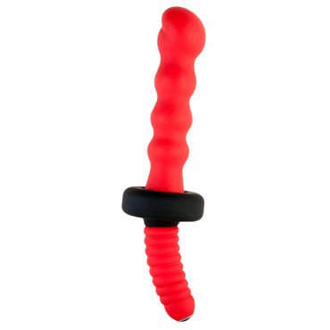 ToyFa Black&Red Рельефный анальный вибратор 18 см, красный, С удобной рукояткой ToyFa Black&Red Рельефный анальный вибратор 18 см, красный, С удобной рукояткой