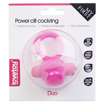 Lovetoy Power Duo Clit Cockring, розовое - Эрекционное кольцо с 10 режимами вибрации и петлей для мошонки - купить в секс шопе Lovetoy Power Duo Clit Cockring, розовое - Эрекционное кольцо с 10 режимами вибрации и петлей для мошонки - купить в секс шопе