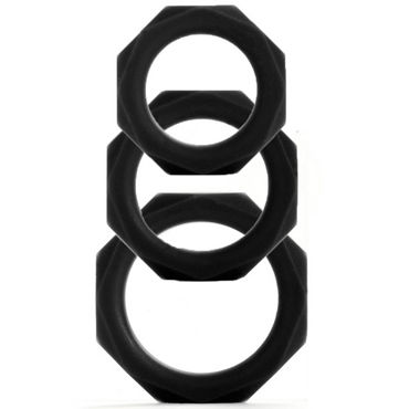 Shots Toys Octagon Rings, черный, Набор эрекционных колец, 3 шт Shots Toys Octagon Rings, черный, Набор эрекционных колец, 3 шт