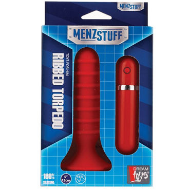 Menzstuff Ribbed Torpedo Red, 10,5 см, Анальный вибратор с ребристой поверхностью Menzstuff Ribbed Torpedo Red, 10,5 см, Анальный вибратор с ребристой поверхностью