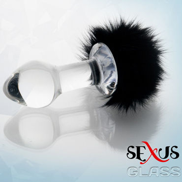 Sexus Glass анальная втулка, С пушистым черным хвостиком Sexus Glass анальная втулка, С пушистым черным хвостиком