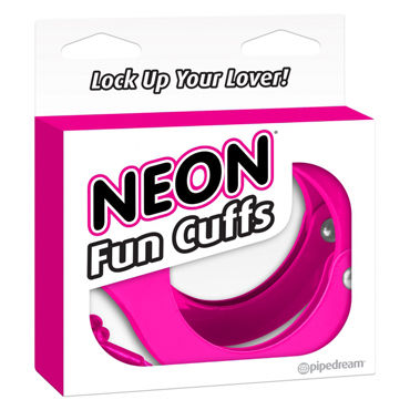 Pipedream Neon Fun Cuffs, розовые, Наручники неоновые металлические с ключиками Pipedream Neon Fun Cuffs, розовые, Наручники неоновые металлические с ключиками