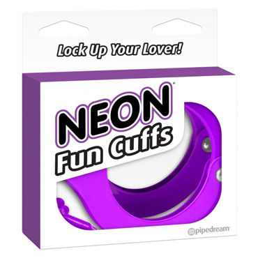 Pipedream Neon Fun Cuffs, фиолетовые, Наручники неоновые металлические с ключиками Pipedream Neon Fun Cuffs, фиолетовые, Наручники неоновые металлические с ключиками