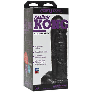 Doc Johnson Vac-U-Lock CodeBlack Realistic Kong - Реалистичная насадка с мошонкой к трусикам - купить в секс шопе Doc Johnson Vac-U-Lock CodeBlack Realistic Kong - Реалистичная насадка с мошонкой к трусикам - купить в секс шопе