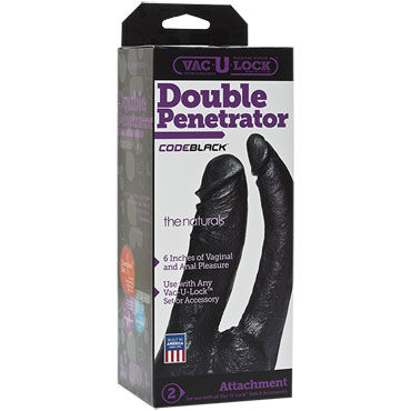 Doc Johnson Vac-U-Lock CodeBlack Double Penetrator - Двойная насадка к трусикам - купить в секс шопе Doc Johnson Vac-U-Lock CodeBlack Double Penetrator - Двойная насадка к трусикам - купить в секс шопе