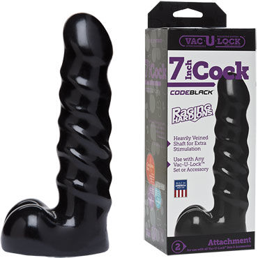 Doc Johnson Vac-U-Lock CodeBlack Raging Hard Ons Cock 18 см, Реалистичная насадка с мошонкой к трусикам Doc Johnson Vac-U-Lock CodeBlack Raging Hard Ons Cock 18 см, Реалистичная насадка с мошонкой к трусикам