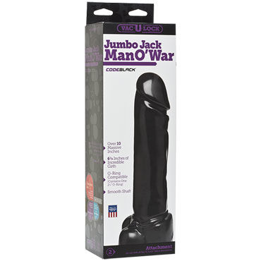 Doc Johnson Vac-U-Lock CodeBlack Man O War - Реалистичная насадка с мошонкой к трусикам - купить в секс шопе Doc Johnson Vac-U-Lock CodeBlack Man O War - Реалистичная насадка с мошонкой к трусикам - купить в секс шопе