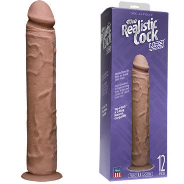 Doc Johnson Vac-U-Lock The Realistic Cock Without Balls 30 см, коричневый, Реалистичный фаллоимитатор-насадка к трусикам Doc Johnson Vac-U-Lock The Realistic Cock Without Balls 30 см, коричневый, Реалистичный фаллоимитатор-насадка к трусикам
