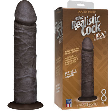 Doc Johnson Vac-U-Lock The Realistic Cock Without Balls 22 см, черный, Реалистичный фаллоимитатор-насадка Doc Johnson Vac-U-Lock The Realistic Cock Without Balls 22 см, черный, Реалистичный фаллоимитатор-насадка