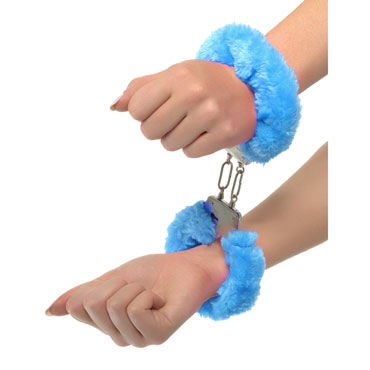 Pipedream Neon Luv Touch Neon Furry Cuffs, синие - Наручники неоновые металлические - купить в секс шопе Pipedream Neon Luv Touch Neon Furry Cuffs, синие - Наручники неоновые металлические - купить в секс шопе