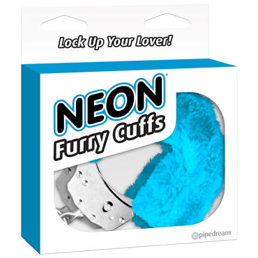 Pipedream Neon Luv Touch Neon Furry Cuffs, синие, Наручники неоновые металлические Pipedream Neon Luv Touch Neon Furry Cuffs, синие, Наручники неоновые металлические