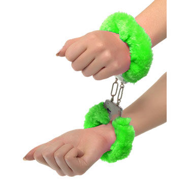 Pipedream Neon Luv Touch Neon Furry Cuffs, зеленые - Наручники неоновые металлические - купить в секс шопе Pipedream Neon Luv Touch Neon Furry Cuffs, зеленые - Наручники неоновые металлические - купить в секс шопе