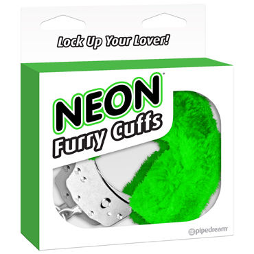 Pipedream Neon Luv Touch Neon Furry Cuffs, зеленые, Наручники неоновые металлические Pipedream Neon Luv Touch Neon Furry Cuffs, зеленые, Наручники неоновые металлические