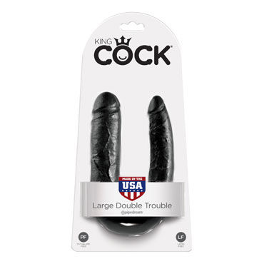 Pipedream King Cock U-Shaped Large Double Trouble, черный, Анально-вагинальный фаллоимитатор большого размера Pipedream King Cock U-Shaped Large Double Trouble, черный, Анально-вагинальный фаллоимитатор большого размера