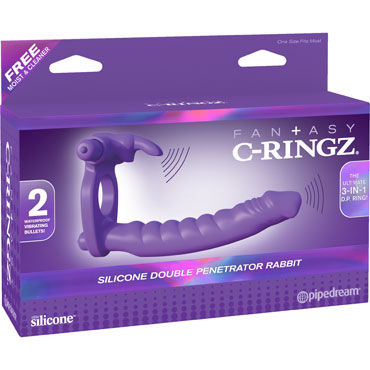Pipedream Fantasy C-Ringz Silicone Double Penetrator Rabbit, Кольцо на пенис с анальным фаллоимитатором Pipedream Fantasy C-Ringz Silicone Double Penetrator Rabbit, Кольцо на пенис с анальным фаллоимитатором