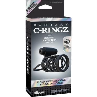 Pipedream Fantasy C-Ringz Thick Dick Silicone Vibrating Cage, Ажурная насадка с петлей для мошонки Pipedream Fantasy C-Ringz Thick Dick Silicone Vibrating Cage, Ажурная насадка с петлей для мошонки