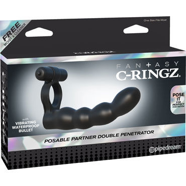 Pipedream Fantasy C-Ringz Posable Partner Double Penetrator, Кольцо на пенис с анальным фаллоимитатором Pipedream Fantasy C-Ringz Posable Partner Double Penetrator, Кольцо на пенис с анальным фаллоимитатором