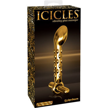 Pipedream Icicles Gold Edition G07, Стеклянный вибромассажер Pipedream Icicles Gold Edition G07, Стеклянный вибромассажер