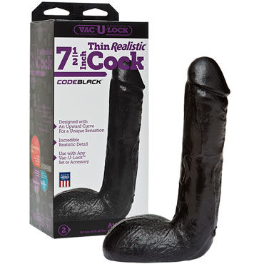 Doc Johnson Vac-U-Lock Thin Realistic Cock 19 см, черная, Реалистичная насадка фаллоимитатор Doc Johnson Vac-U-Lock Thin Realistic Cock 19 см, черная, Реалистичная насадка фаллоимитатор