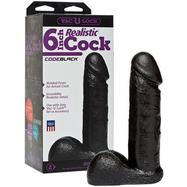 Doc Johnson Vac-U-Lock Realistic Cock 17.5 см, черная, Реалистичная насадка фаллоимитатор Doc Johnson Vac-U-Lock Realistic Cock 17.5 см, черная, Реалистичная насадка фаллоимитатор