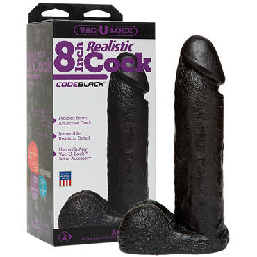 Doc Johnson Vac-U-Lock Realistic Cock 20 см, черная, Реалистичная насадка фаллоимитатор Doc Johnson Vac-U-Lock Realistic Cock 20 см, черная, Реалистичная насадка фаллоимитатор