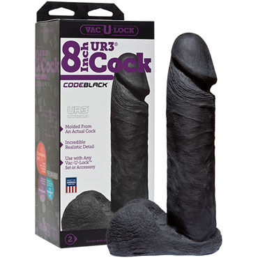 Doc Johnson Vac-U-Lock UR3 Cock 20 см, черная, Реалистичная насадка фаллоимитатор Doc Johnson Vac-U-Lock UR3 Cock 20 см, черная, Реалистичная насадка фаллоимитатор