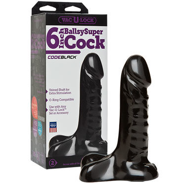 Doc Johnson Vac-U-Lock BallsySuper 15 см, черная, Реалистичная насадка фаллоимитатор Doc Johnson Vac-U-Lock BallsySuper 15 см, черная, Реалистичная насадка фаллоимитатор