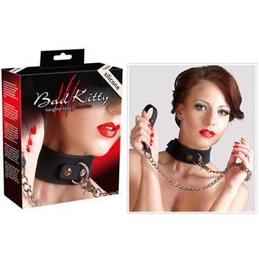 Bad Kitty Silikon-Halsband mit Leine, черный, Ошейник с поводком Bad Kitty Silikon-Halsband mit Leine, черный, Ошейник с поводком