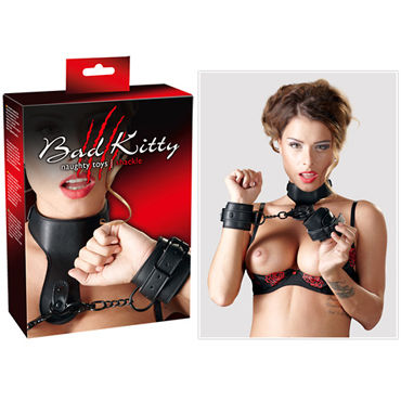 Bad Kitty Hals-Hand-Fessel, черная, Фиксация наручники с ошейником Bad Kitty Hals-Hand-Fessel, черная, Фиксация наручники с ошейником