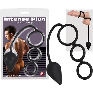 You2Toys Plug-Cock & Ball Rings, черное, Эрекционное кольцо с анальной пробкой You2Toys Plug-Cock & Ball Rings, черное, Эрекционное кольцо с анальной пробкой