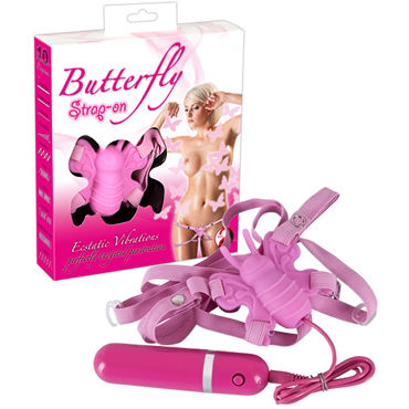 You2Toys Butterfly Strap-on, розовый, Стимулятор клитора на ремешках You2Toys Butterfly Strap-on, розовый, Стимулятор клитора на ремешках