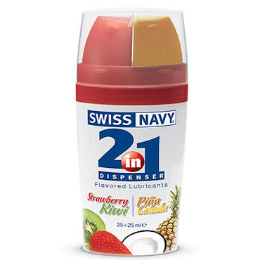 Swiss Navy 2 in 1 Dispenser, 2х25 мл, Лубрикант 2 в 1 клубника и киви, пина колада Swiss Navy 2 in 1 Dispenser, 2х25 мл, Лубрикант 2 в 1 клубника и киви, пина колада