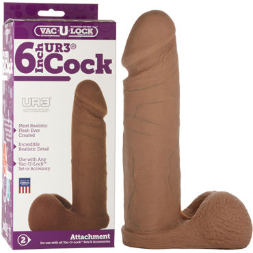 Doc Johnson Vac-U-Lock Cock 15 см, коричневый, Реалистичная насадка Doc Johnson Vac-U-Lock Cock 15 см, коричневый, Реалистичная насадка