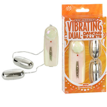 Doc Johnson Vibrating Dual Dancing Bullets, серебристый, Два виброяйца Doc Johnson Vibrating Dual Dancing Bullets, серебристый, Два виброяйца
