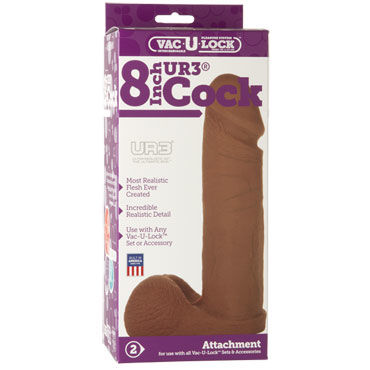 Doc Johnson Vac-U-Lock Cock 20 см, коричневый - Реалистичная насадка - купить в секс шопе Doc Johnson Vac-U-Lock Cock 20 см, коричневый - Реалистичная насадка - купить в секс шопе