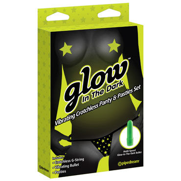 Pipedream Glow In The Dark Vibrating Crotchless Panty and Pasties, звездочки, Трусики с вибропуле и пестисы, светятся в темноте Pipedream Glow In The Dark Vibrating Crotchless Panty and Pasties, звездочки, Трусики с вибропуле и пестисы, светятся в темноте