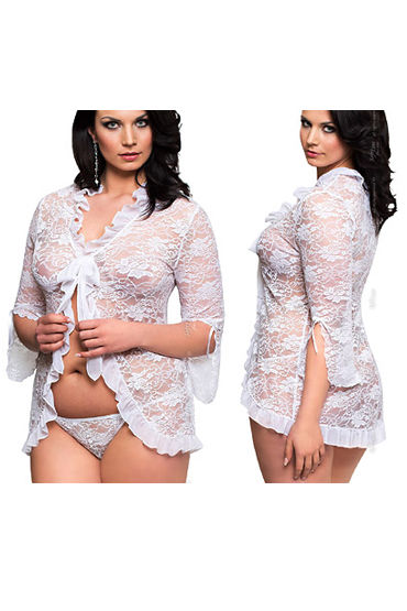 Soft Line Emilie, белый - Кружевной пеньюар и стринги - купить в секс шопе Soft Line Emilie, белый - Кружевной пеньюар и стринги - купить в секс шопе