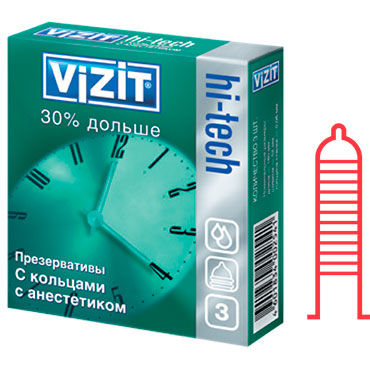 Vizit Hi-Tech 30% дольше с кольцами - Презервативы продлевающие с кольцами - купить в секс шопе Vizit Hi-Tech 30% дольше с кольцами - Презервативы продлевающие с кольцами - купить в секс шопе