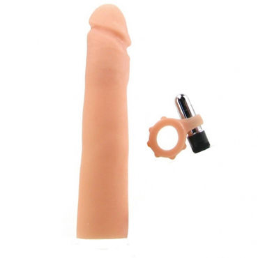 Topco CyberSkin 3-in-1 Vibrating X-tra Cock, телесная, Удлиняющая насадка Topco CyberSkin 3-in-1 Vibrating X-tra Cock, телесная, Удлиняющая насадка