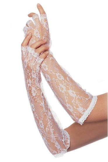 Leg Avenue перчатки, белые, Гипюровые, с цветочным рисунком Leg Avenue перчатки, белые, Гипюровые, с цветочным рисунком