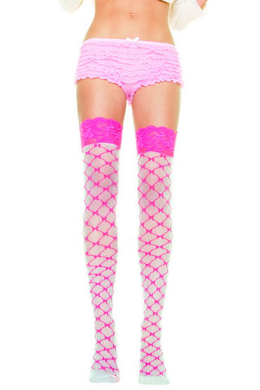 Leg Avenue чулки, Белые, с розовым рисунком Leg Avenue чулки, Белые, с розовым рисунком