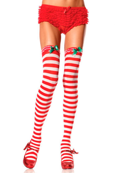 Leg Avenue новогодние чулки, Полосатые, с бантиками Leg Avenue новогодние чулки, Полосатые, с бантиками