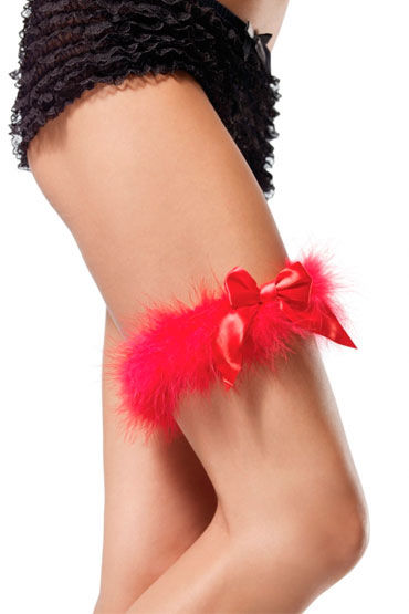 Leg Avenue подвязка, красная, Пуховая, с бантиком Leg Avenue подвязка, красная, Пуховая, с бантиком