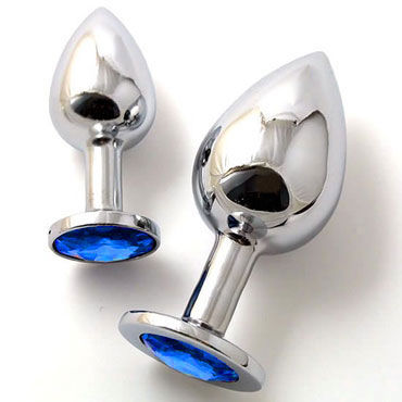 Butt Plug Silver Large, синий, Большая анальная пробка, украшена кристаллом Butt Plug Silver Large, синий, Большая анальная пробка, украшена кристаллом