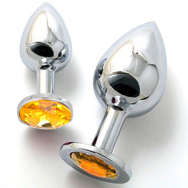 Butt Plug Silver Large, оранжевый, Большая анальная пробка, украшена кристаллом Butt Plug Silver Large, оранжевый, Большая анальная пробка, украшена кристаллом
