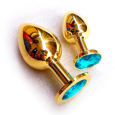 Butt Plug Gold Small, голубой, Малая анальная пробка, украшена кристаллом Butt Plug Gold Small, голубой, Малая анальная пробка, украшена кристаллом