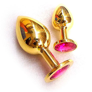 Butt Plug Gold Large, малиновый, Большая анальная пробка, украшена кристаллом Butt Plug Gold Large, малиновый, Большая анальная пробка, украшена кристаллом
