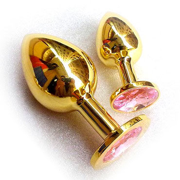 Butt Plug Gold Large, розовый, Большая анальная пробка, украшена кристаллом Butt Plug Gold Large, розовый, Большая анальная пробка, украшена кристаллом