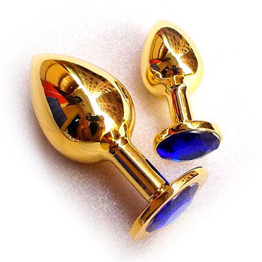 Butt Plug Gold Large, синий, Большая анальная пробка, украшена кристаллом Butt Plug Gold Large, синий, Большая анальная пробка, украшена кристаллом